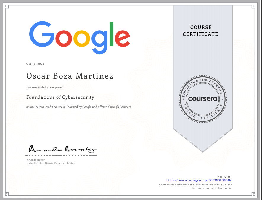 Certificado Profesional de Ciberseguridad de Google
