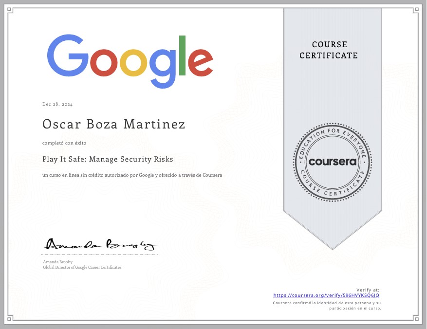 Certificado de Herramientas de Ciberseguridad de Google